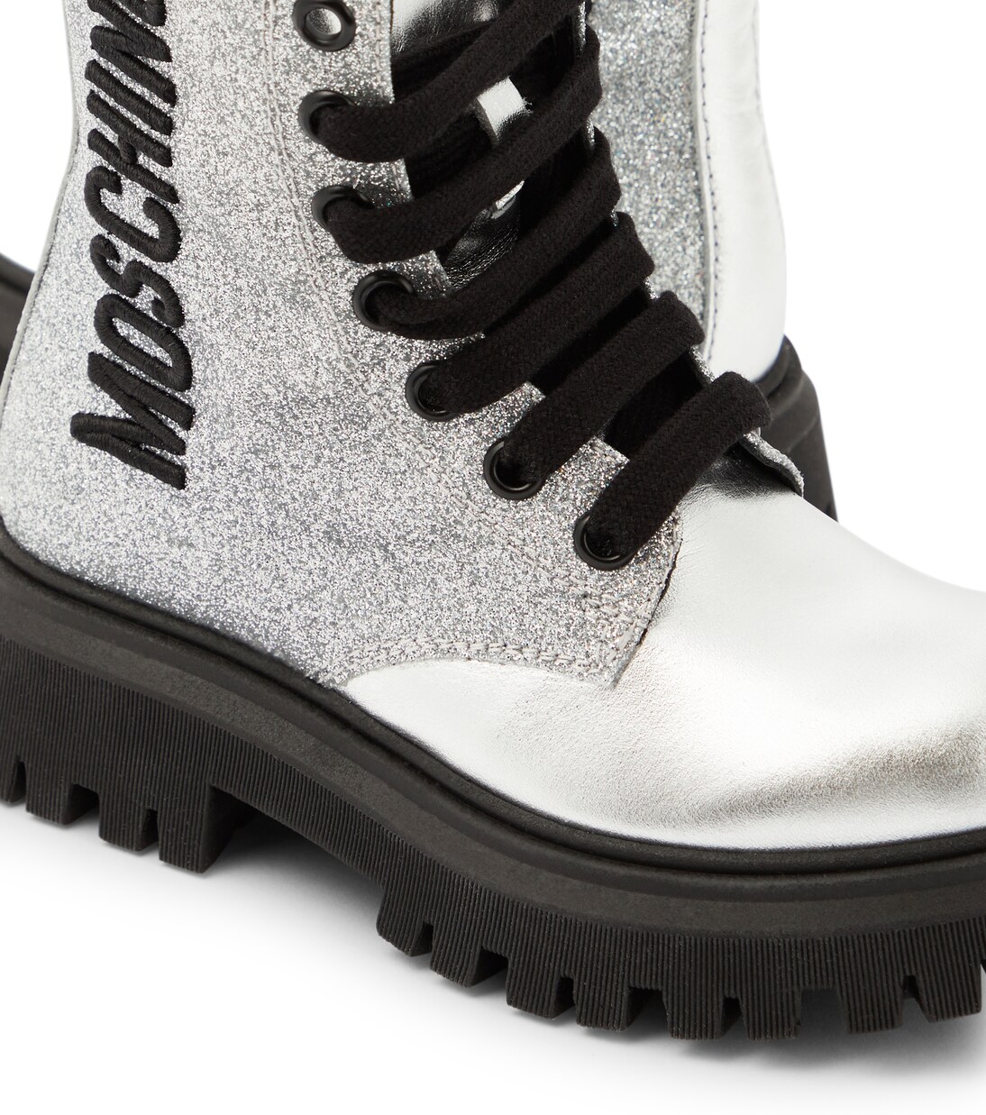 Logo glitter leather boots  | Moschino Kids