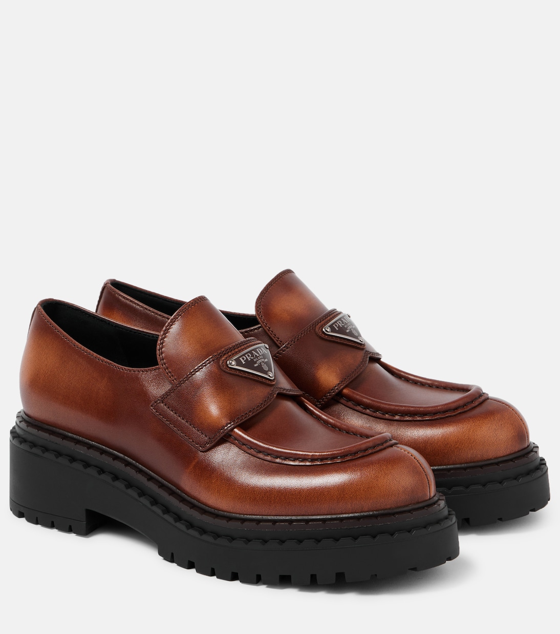 Logo leather platform loafers | Prada