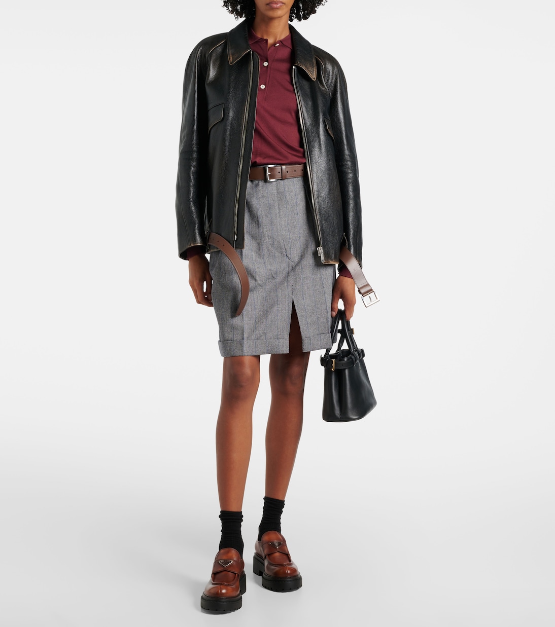 Logo leather platform loafers | Prada