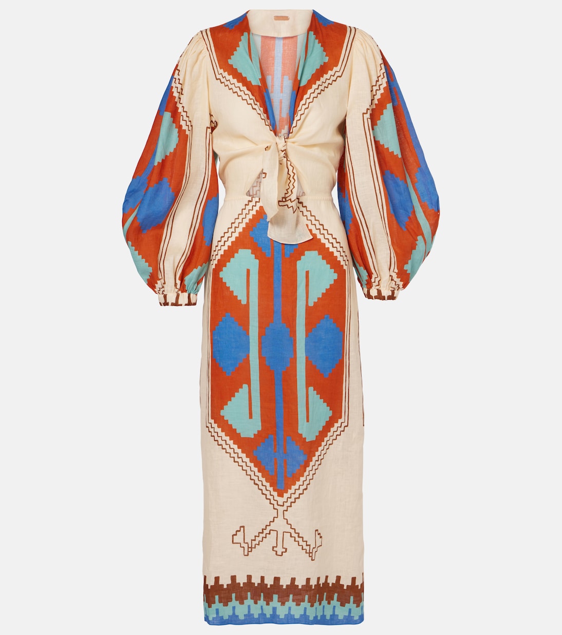 Robe midi imprimée en lin | Johanna Ortiz