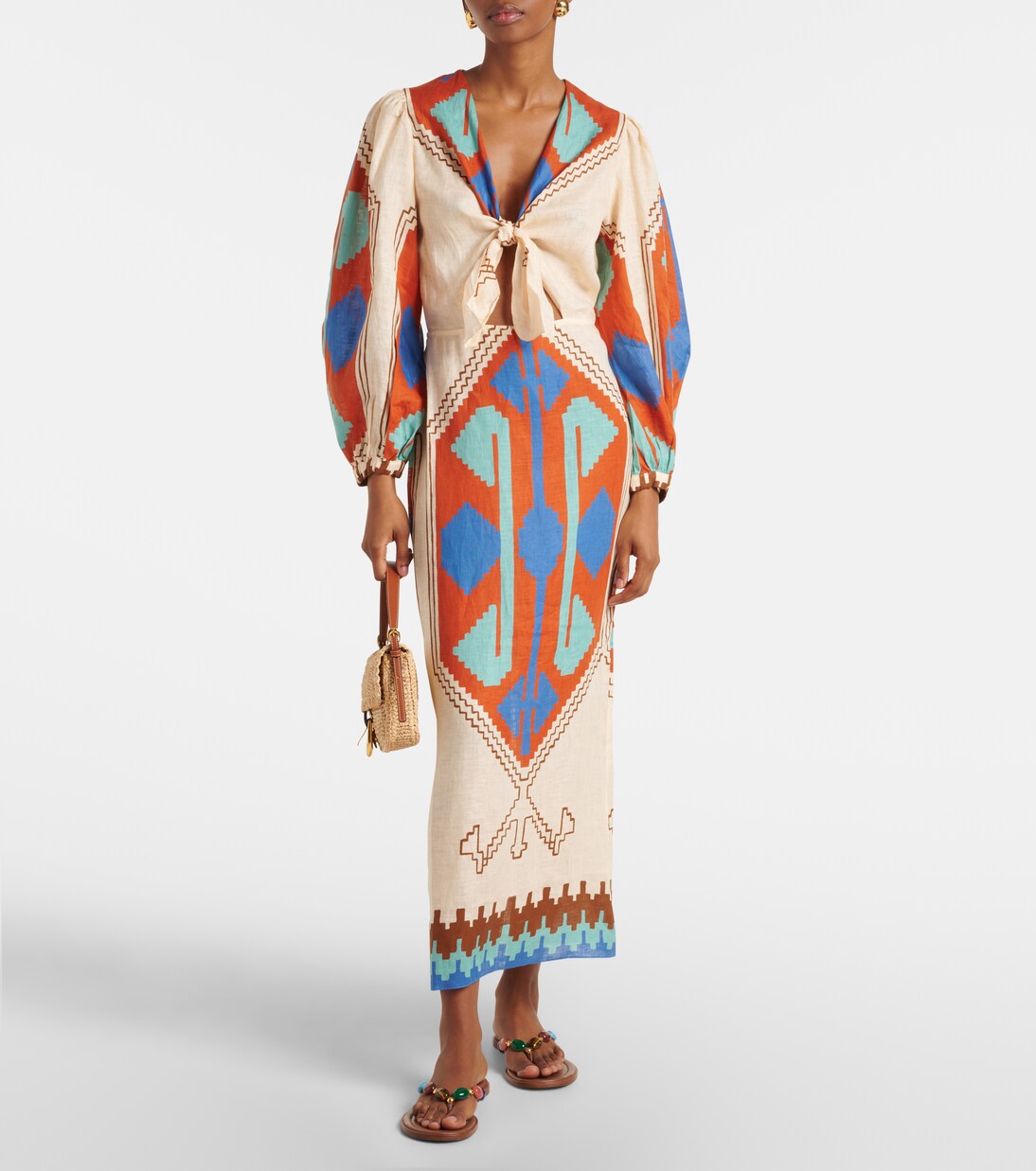 Robe midi imprimée en lin | Johanna Ortiz