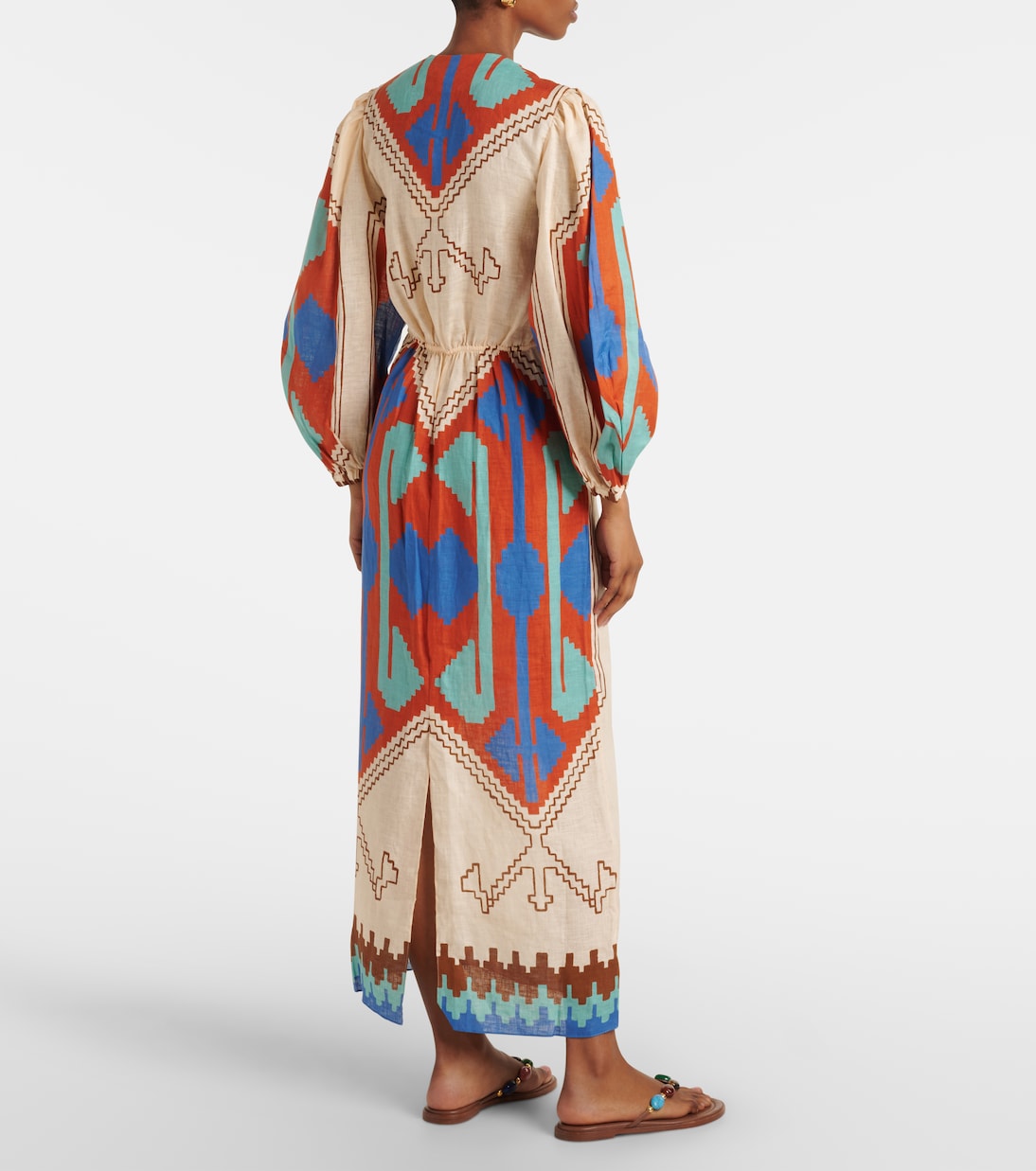 Robe midi imprimée en lin | Johanna Ortiz