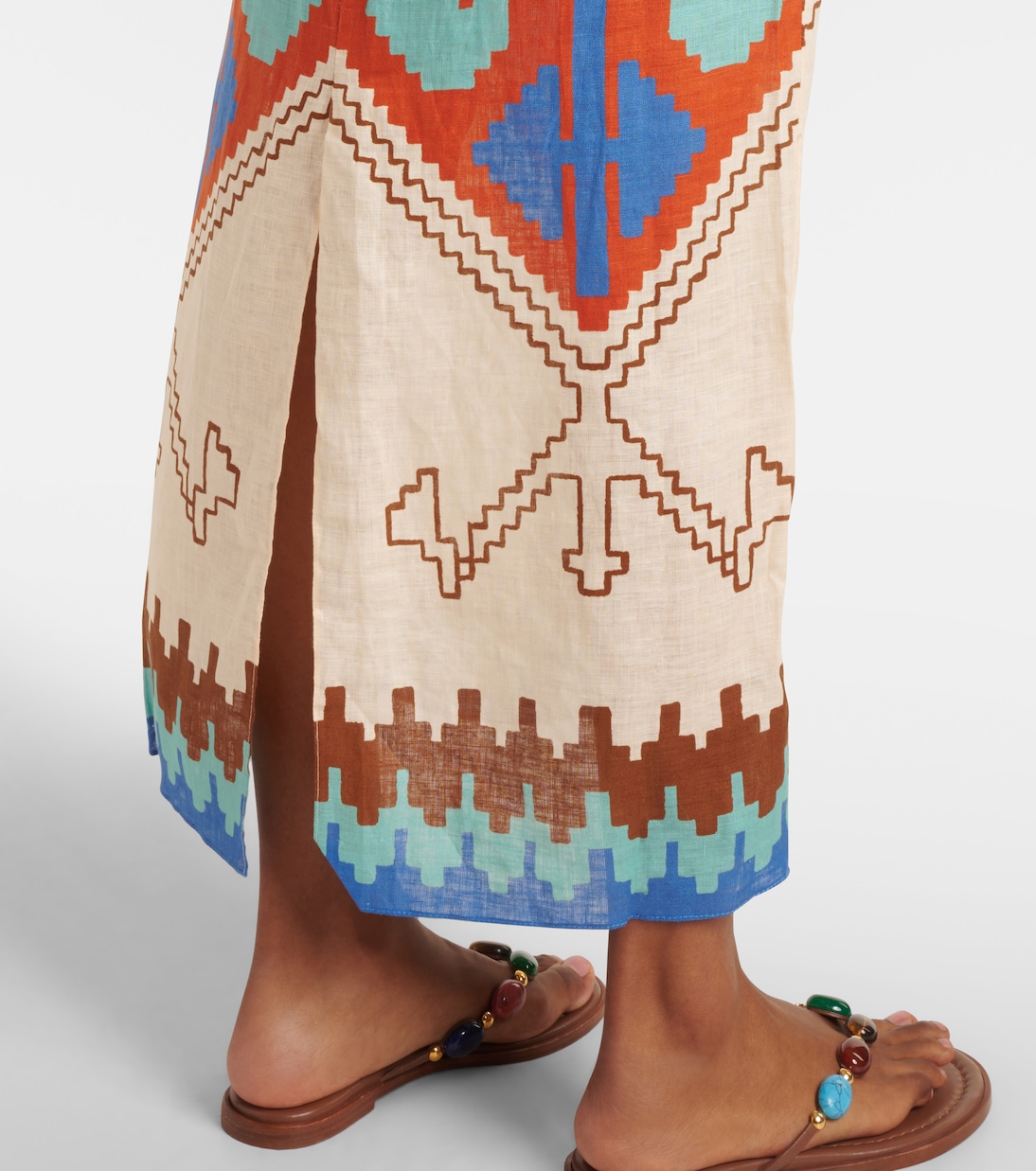 Robe midi imprimée en lin | Johanna Ortiz