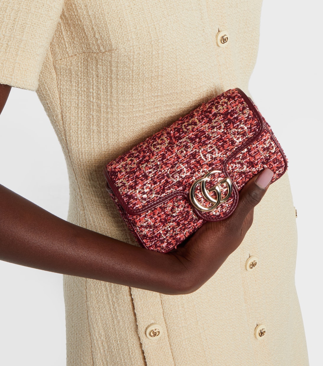 Borsa a spalla GG Marmont Mini in tweed | Gucci