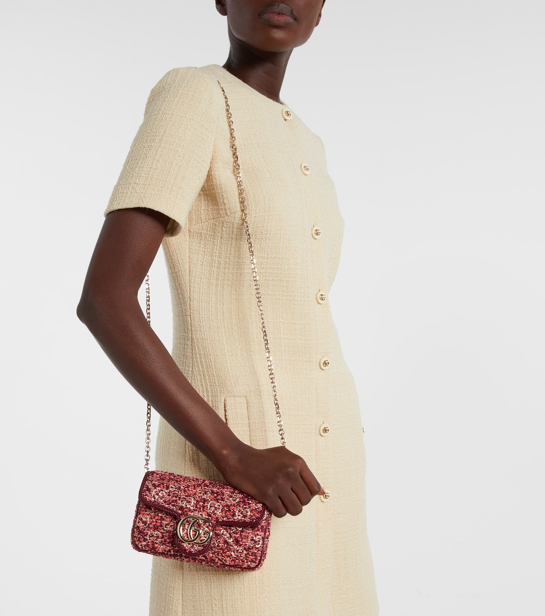 Borsa a spalla GG Marmont Mini in tweed | Gucci