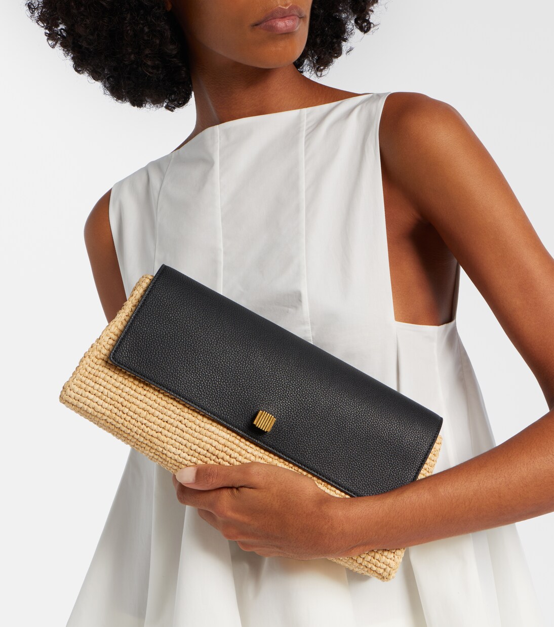 Clutch Audrey in rafia con pelle | Khaite