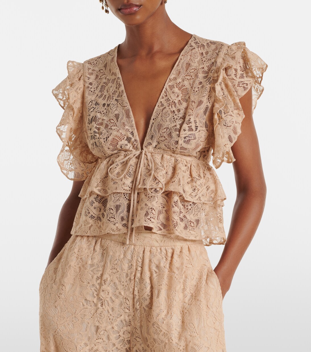 Crop top en dentelle à volants | Adriana Degreas