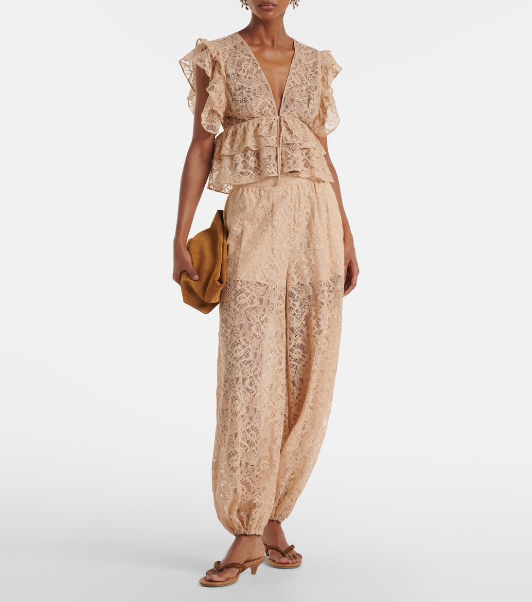 Crop top en dentelle à volants | Adriana Degreas