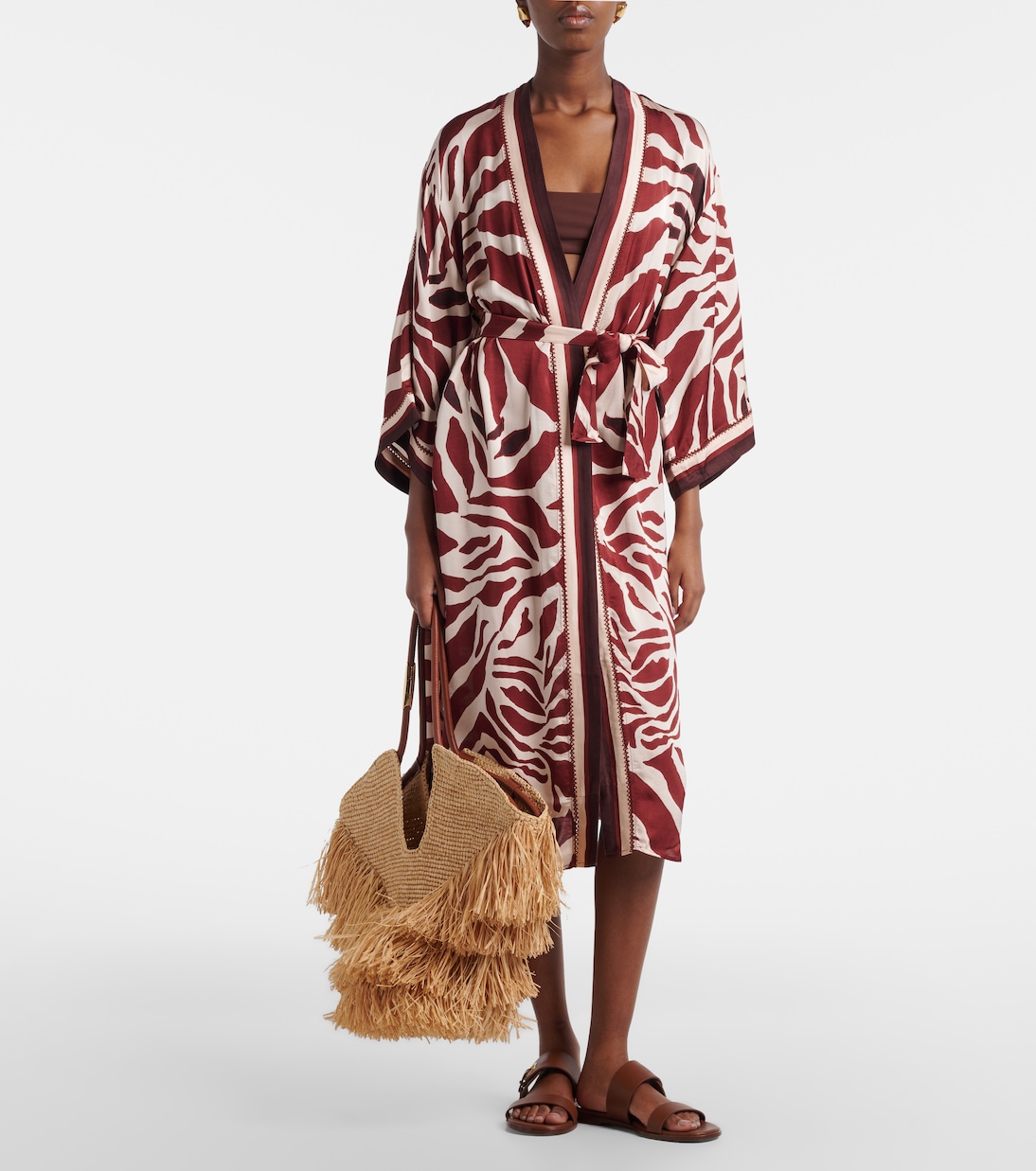 Caftán Erica de satén estampado | Poupette St Barth
