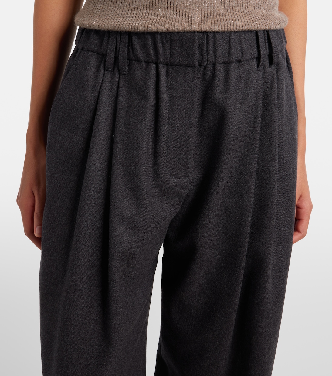 Pantalones anchos de lana virgen con cuentas Monili | Brunello Cucinelli