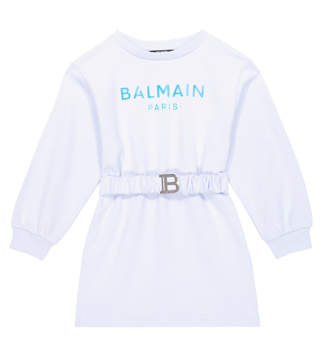 Logo belted cotton sweatshirt dress | Balmain Kids