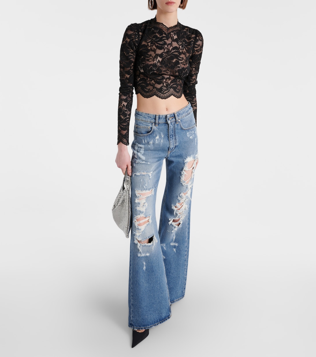 Distressed high-rise wide-leg jeans | Rabanne