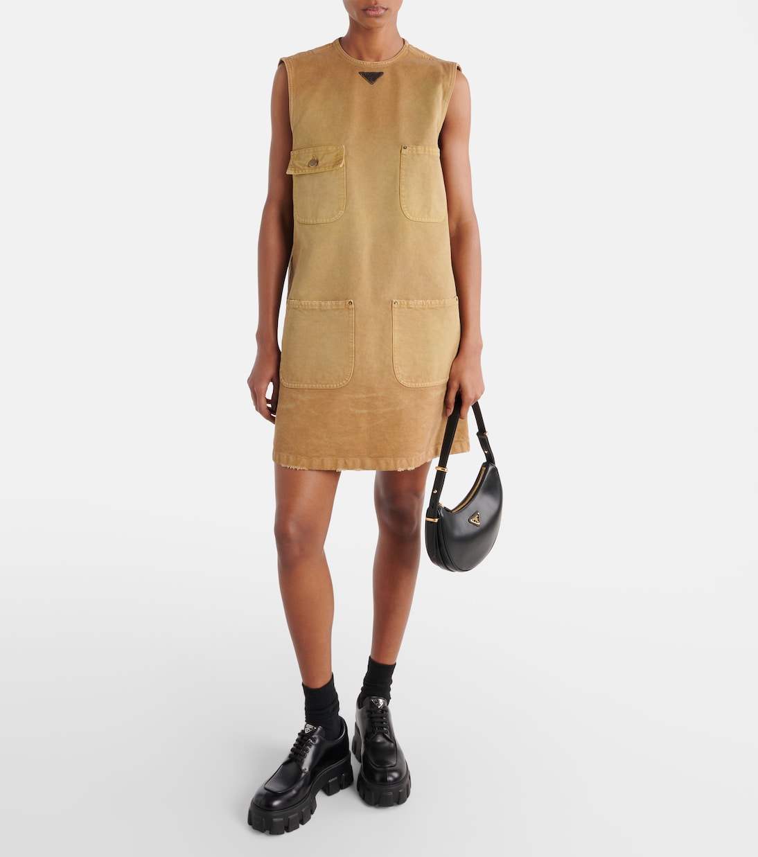 Vestido recto de lona de algodón | Prada