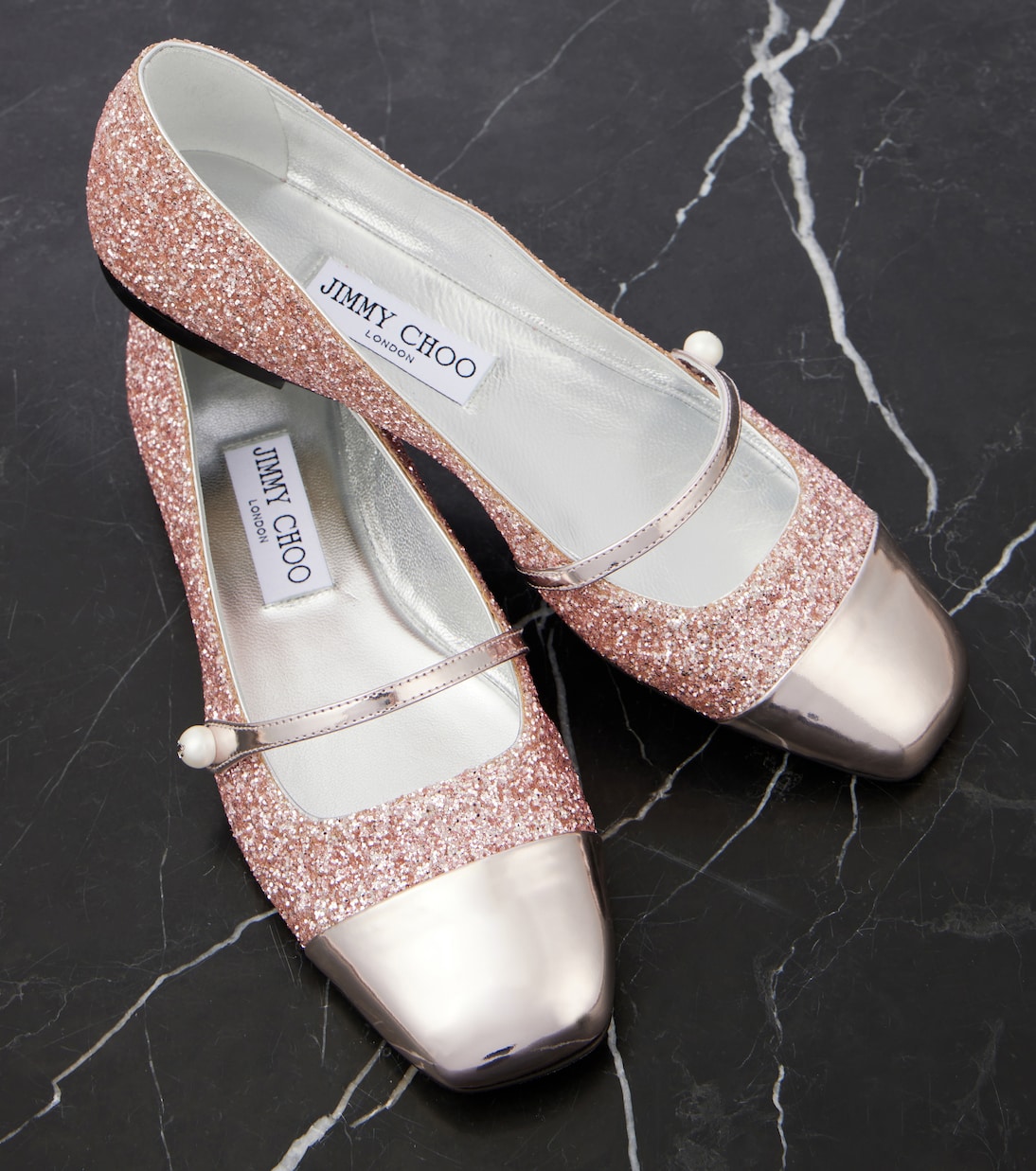 Elisa leather-trimmed glitter ballet flats | Jimmy Choo