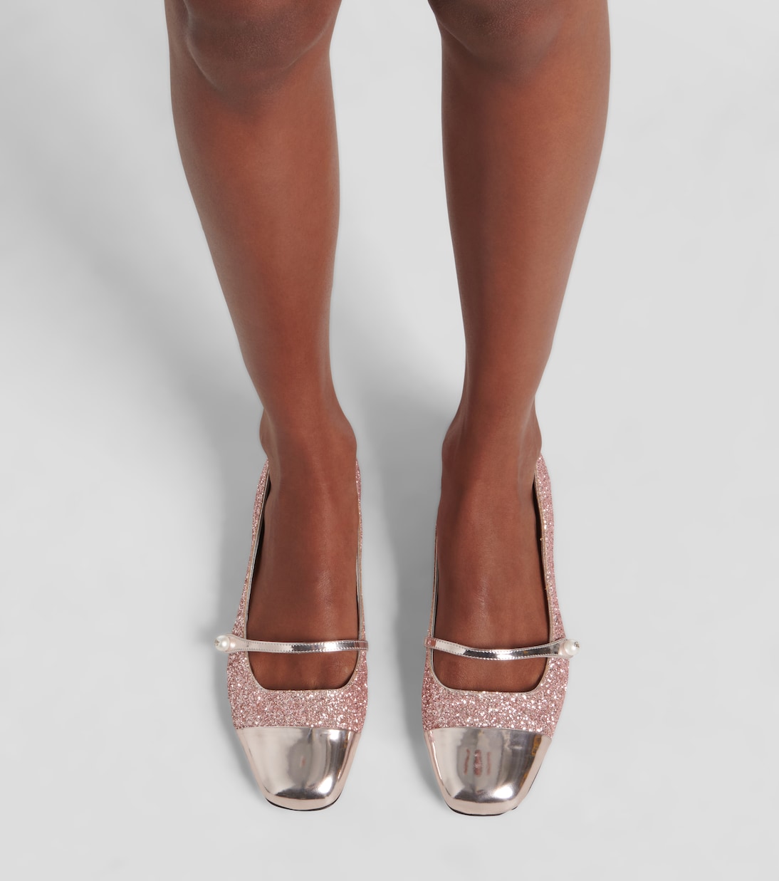 Elisa leather-trimmed glitter ballet flats | Jimmy Choo