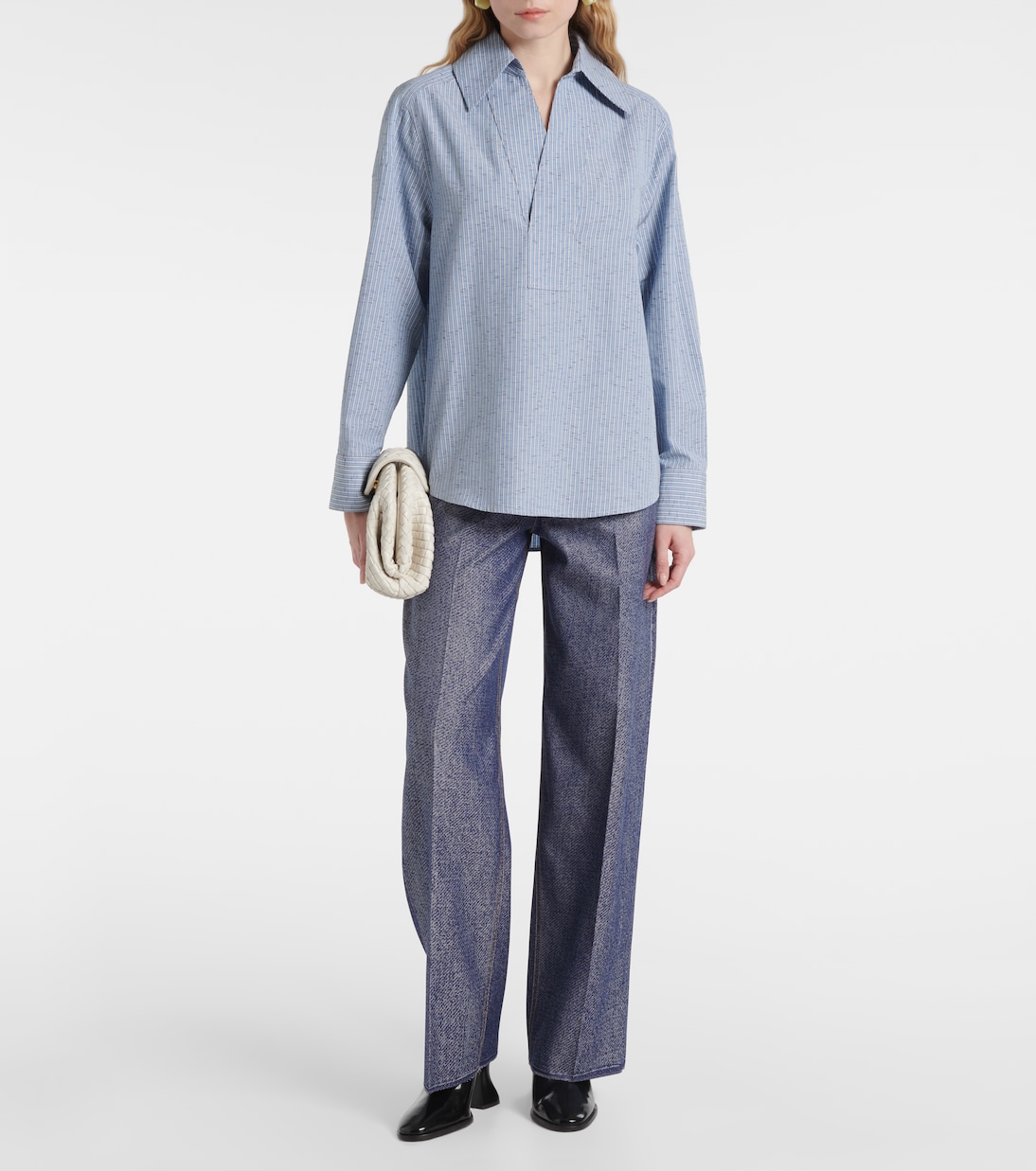 Striped cotton and linen-blend blouse | Bottega Veneta