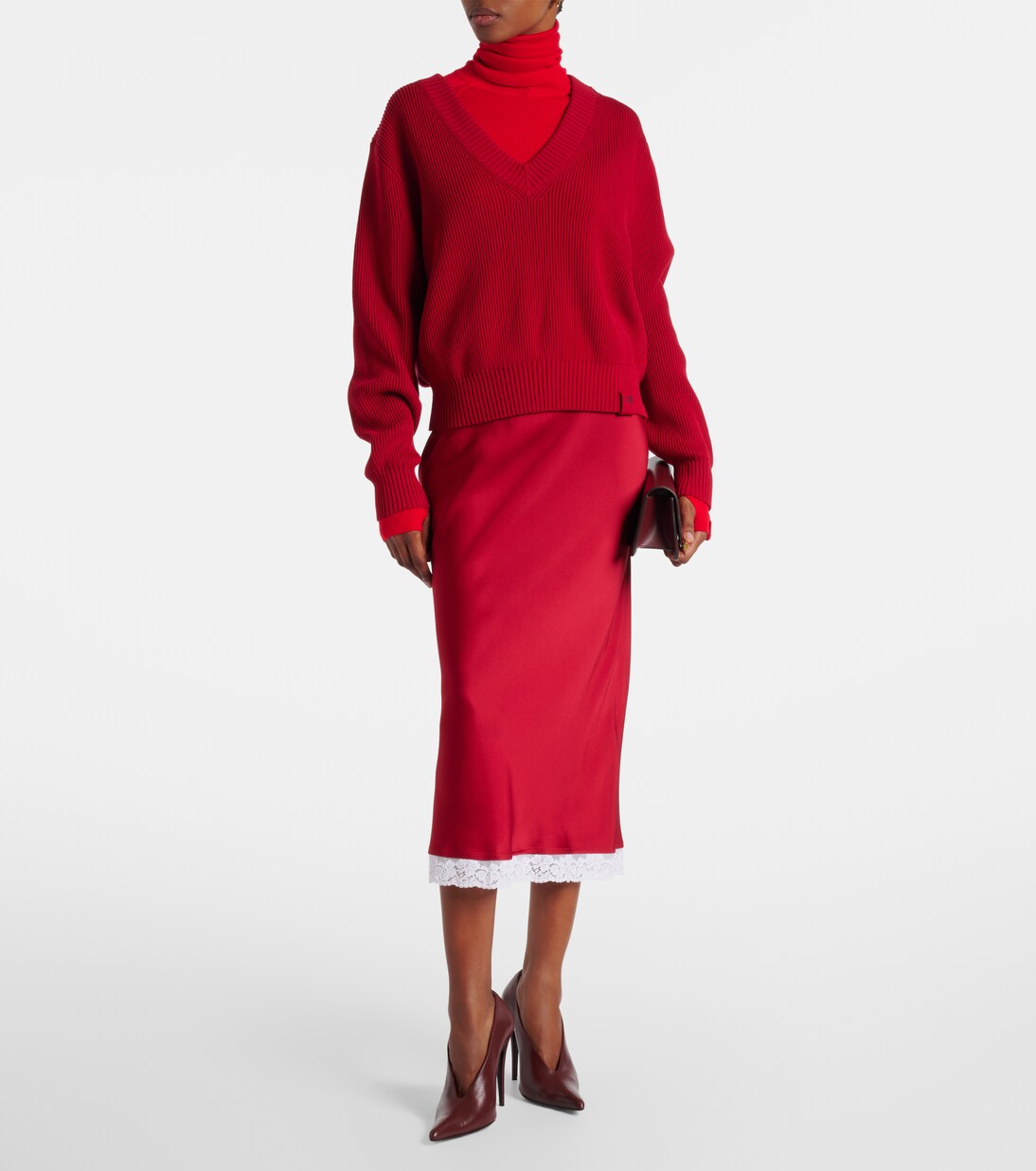 Midirock aus Satin mit Spitze | Victoria Beckham