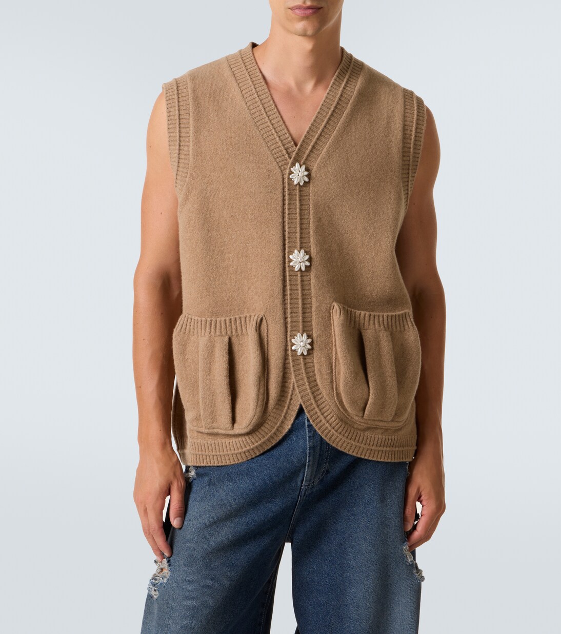 Faux pearl-embellished wool-blend vest | Simone Rocha