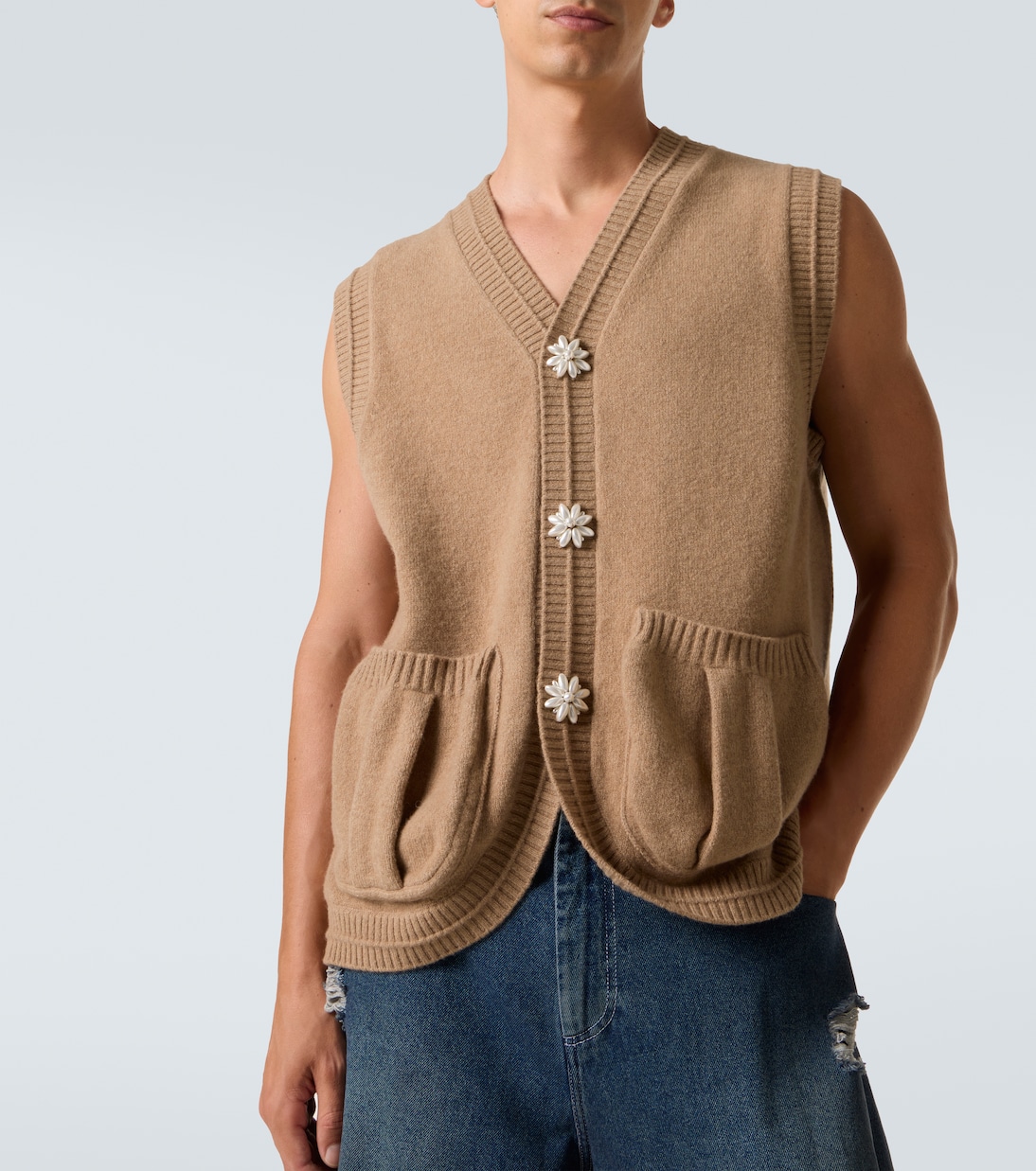 Faux pearl-embellished wool-blend vest | Simone Rocha