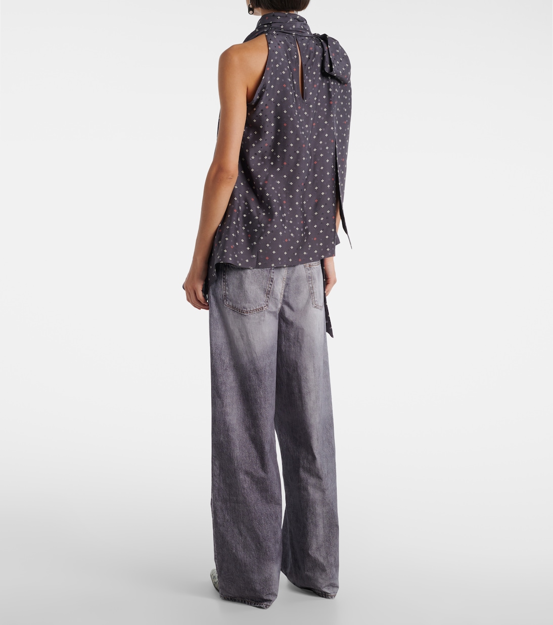 Bow-detail printed asymmetric silk top | Acne Studios