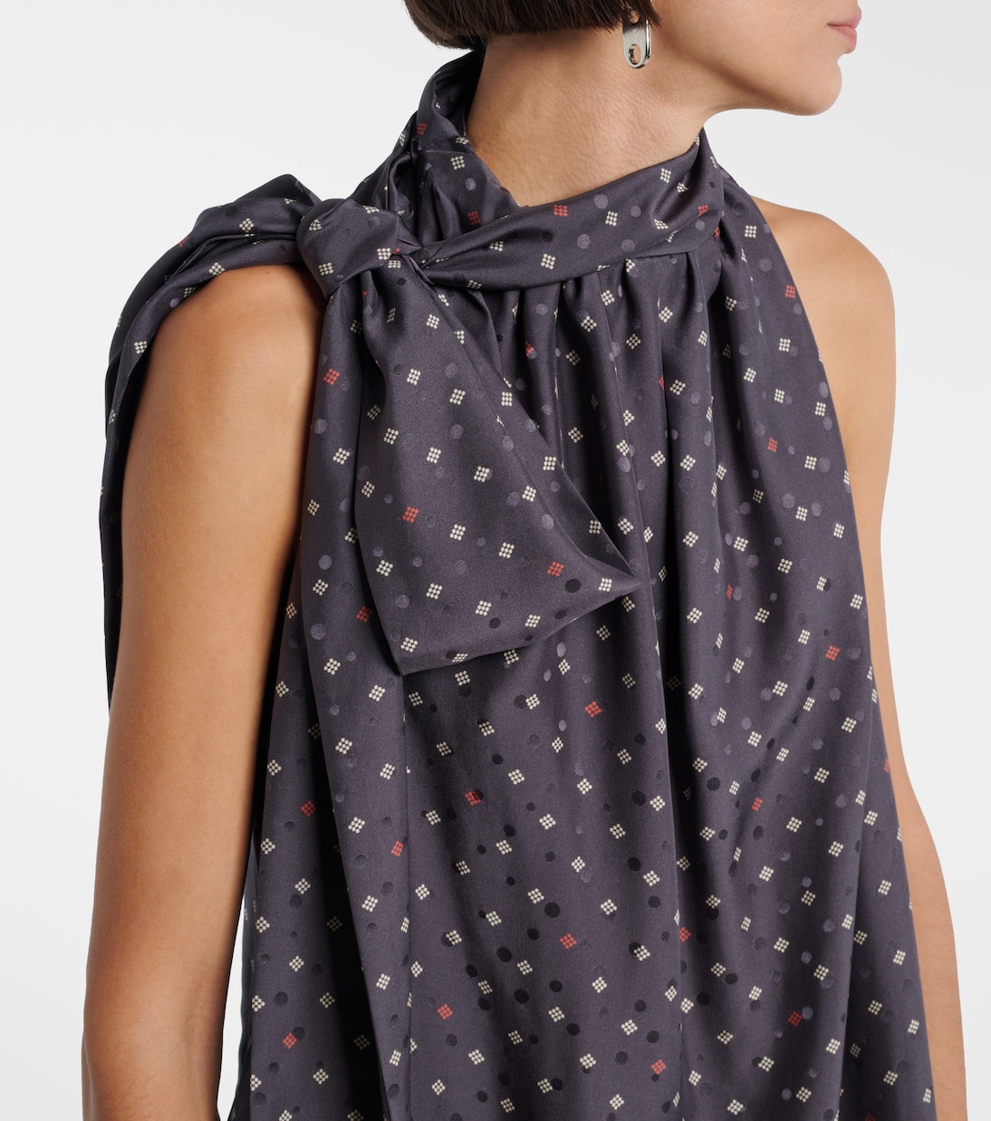 Bow-detail printed asymmetric silk top | Acne Studios