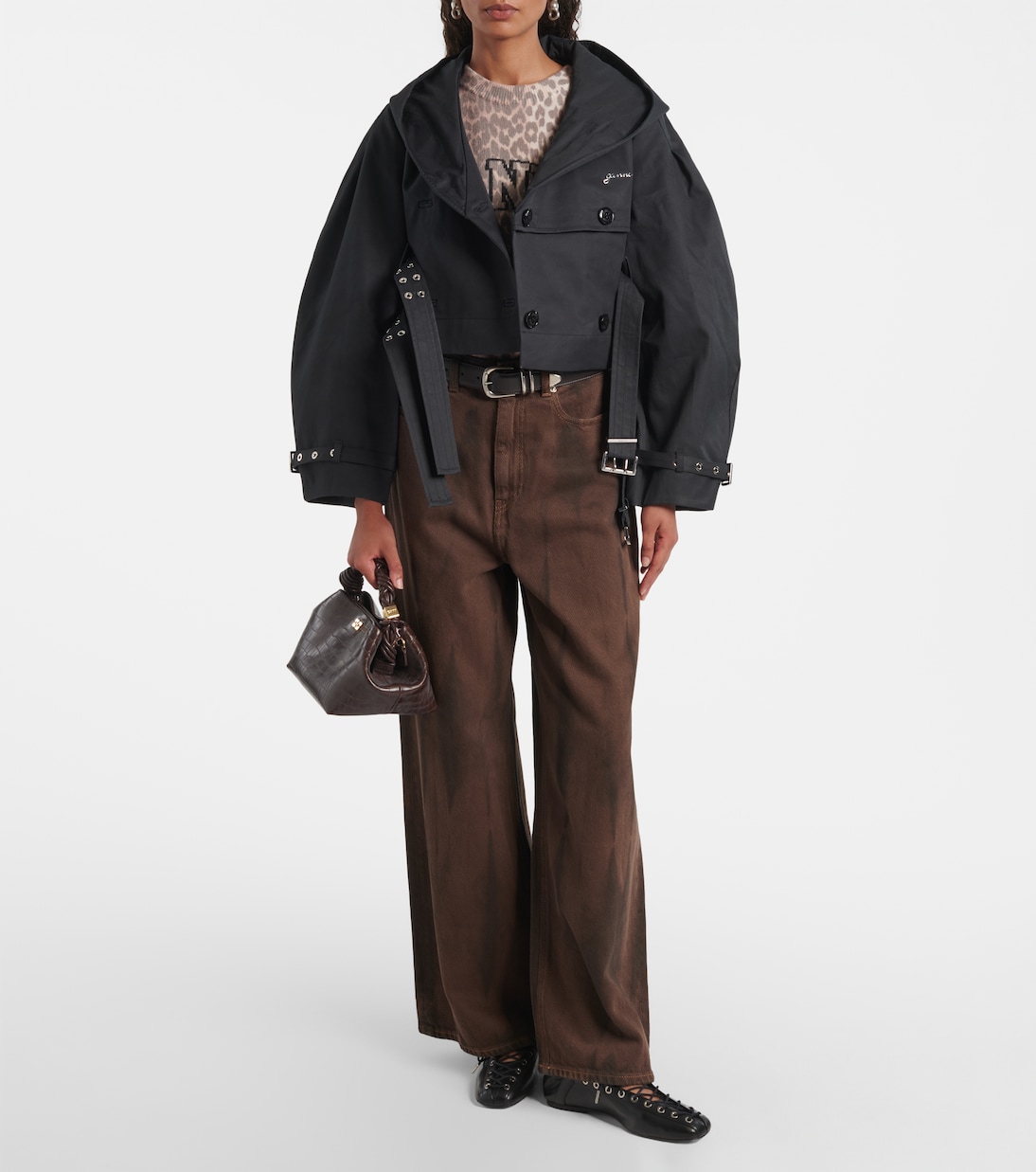 Belted cropped cotton jacket | Ganni