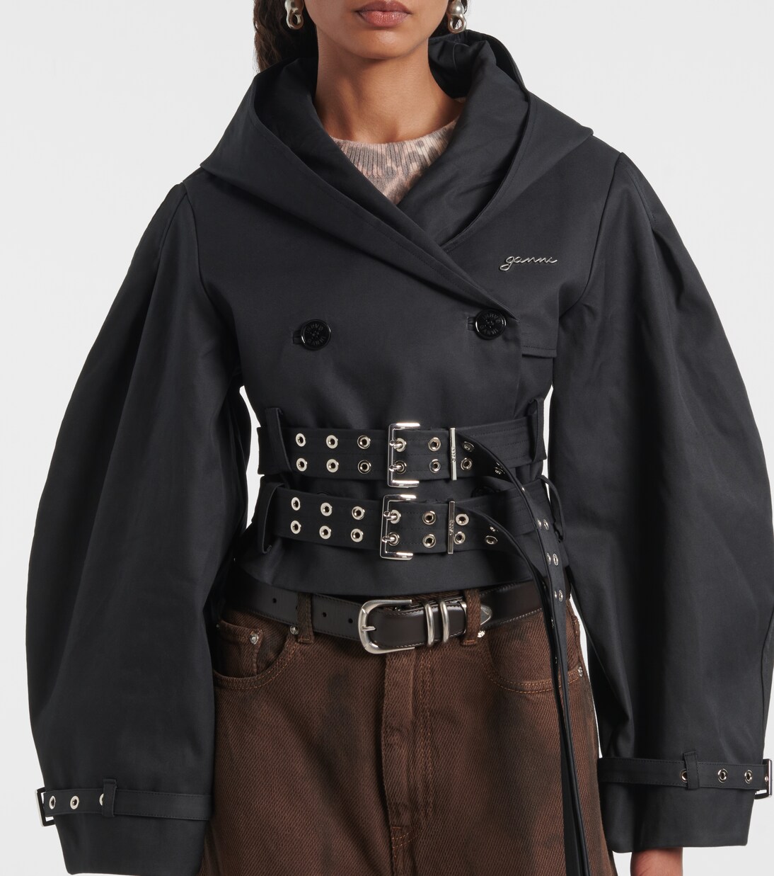 Belted cropped cotton jacket | Ganni