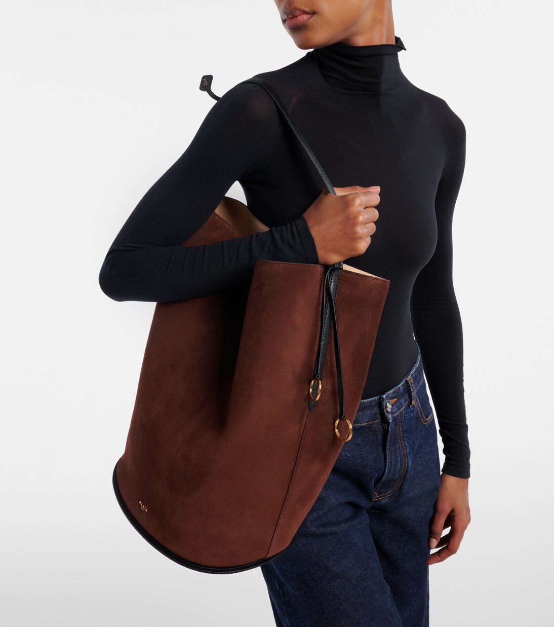 Hip Large leather-trimmed suede bucket bag | Alaïa