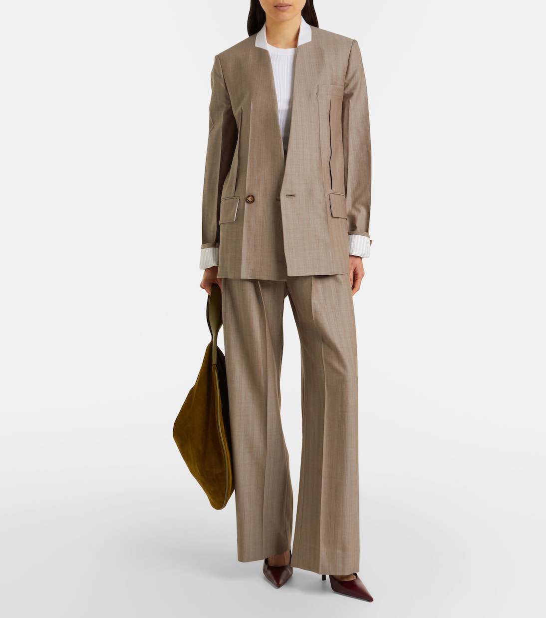 Herringbone virgin wool pleated pants | Victoria Beckham