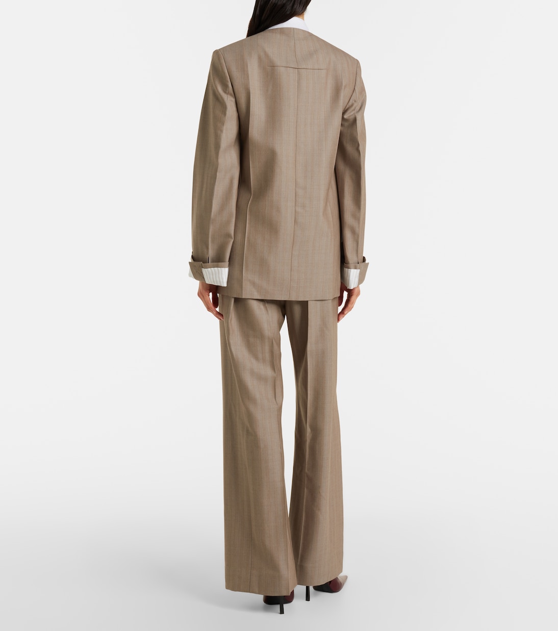 Herringbone virgin wool pleated pants | Victoria Beckham
