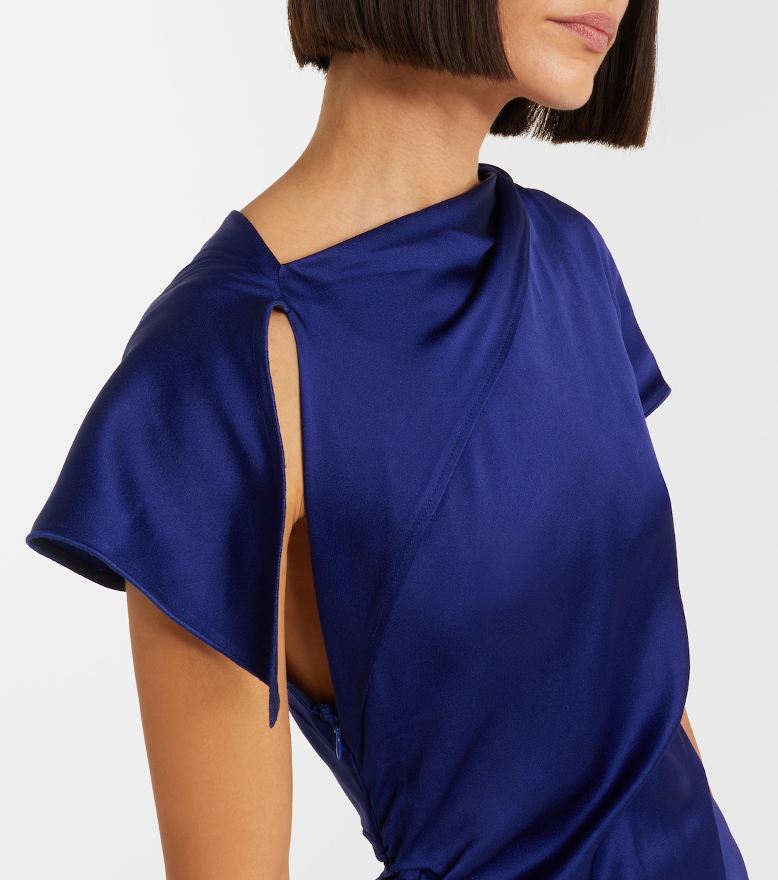 Asymmetric gathered crêpe satin midi dress | Victoria Beckham