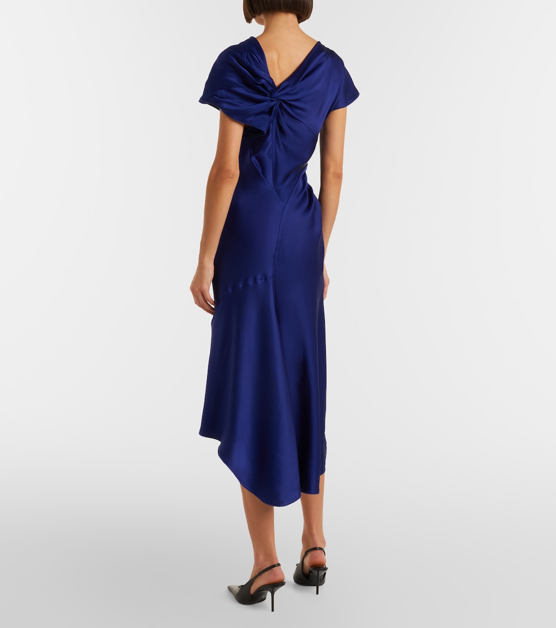 Asymmetric gathered crêpe satin midi dress | Victoria Beckham