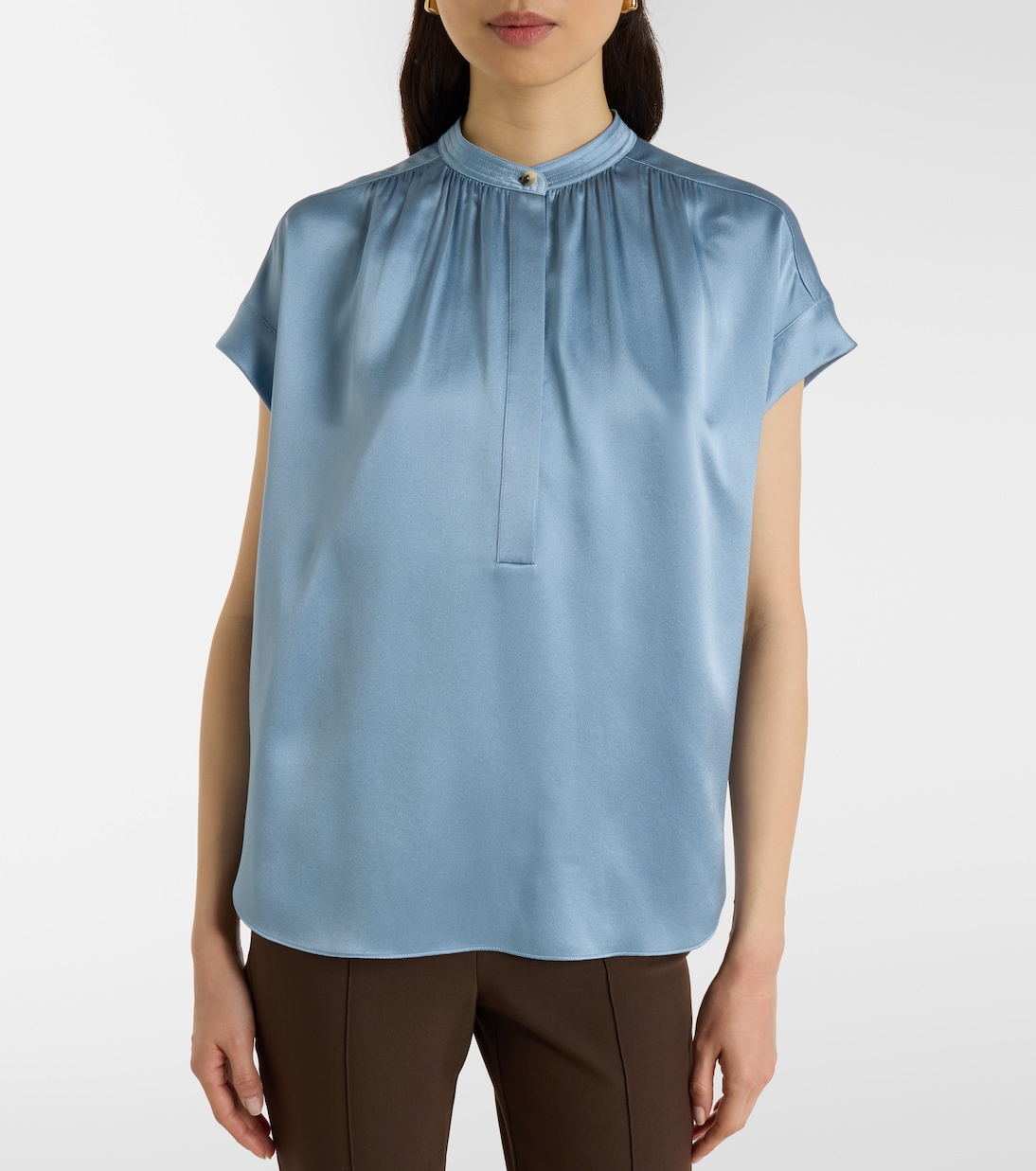 Gathered silk satin blouse | Vince