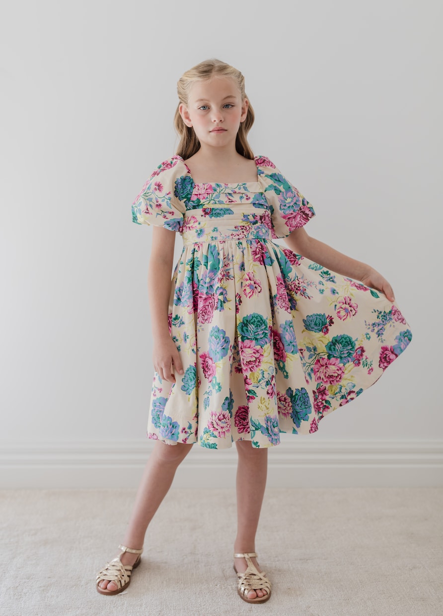 Pleated floral cotton poplin dress | Petite Amalie  