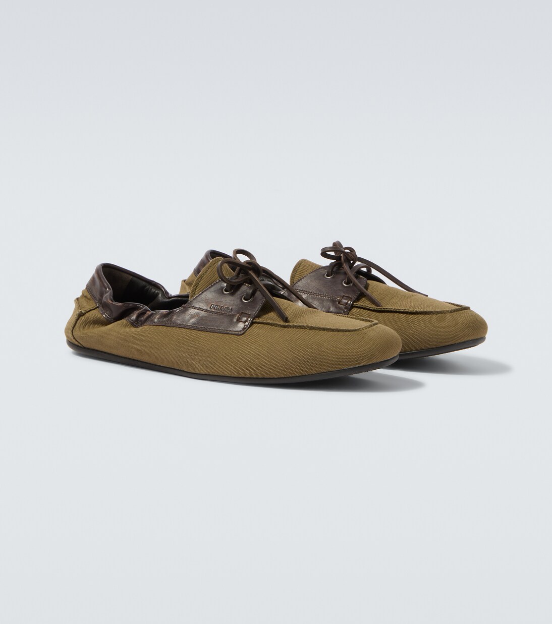 Shuffle leather-trimmed canvas boat shoes | Prada