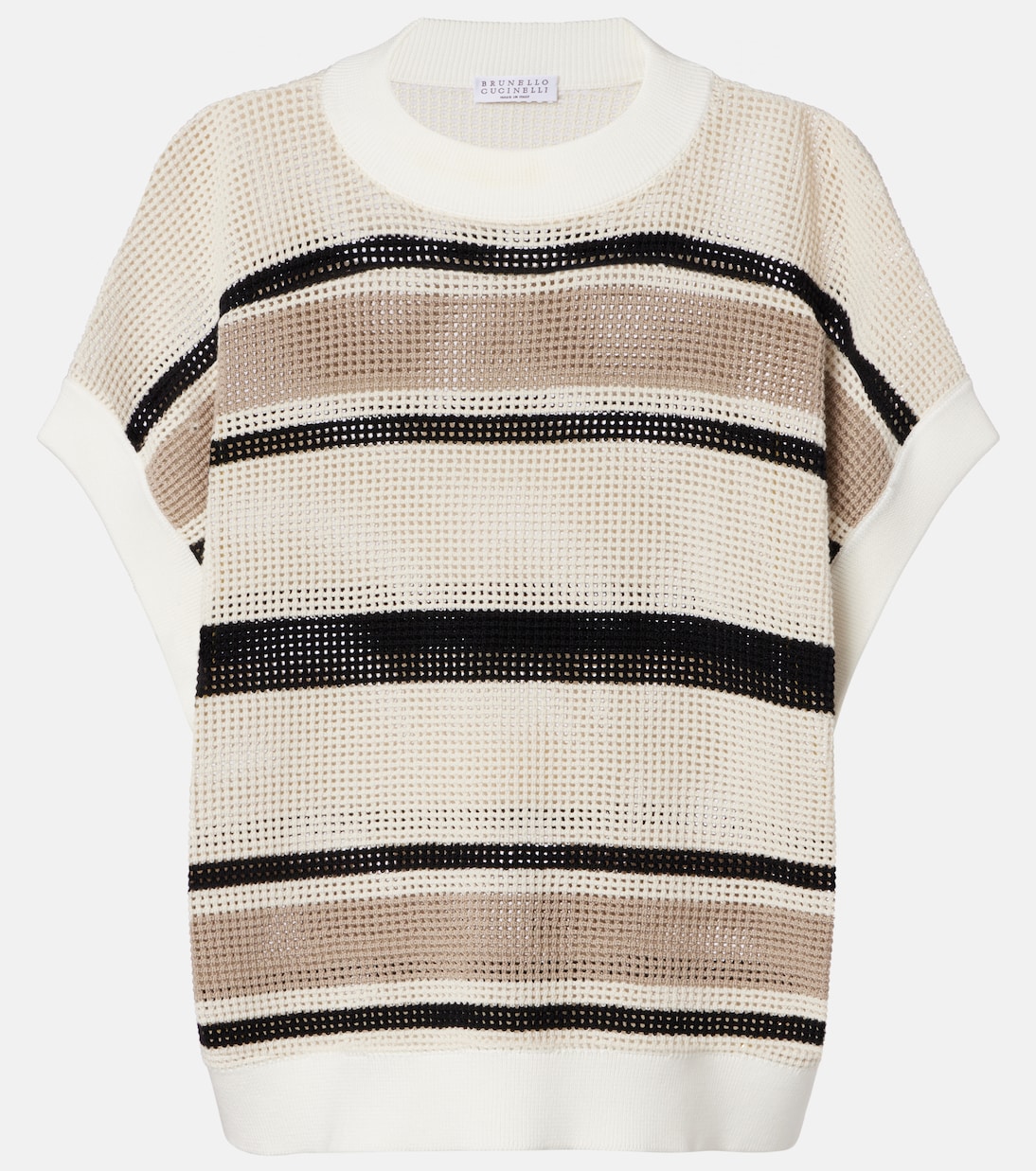 Open-knit striped cotton top | Brunello Cucinelli