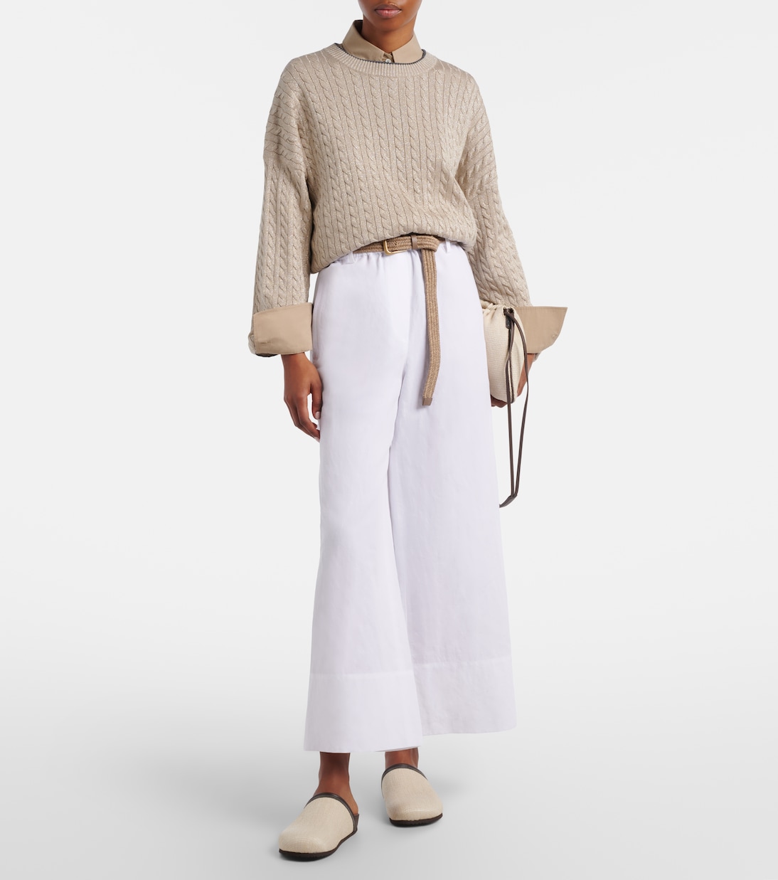 Pullover mit Zopfstrickmuster aus einem Baumwollgemisch | Brunello Cucinelli