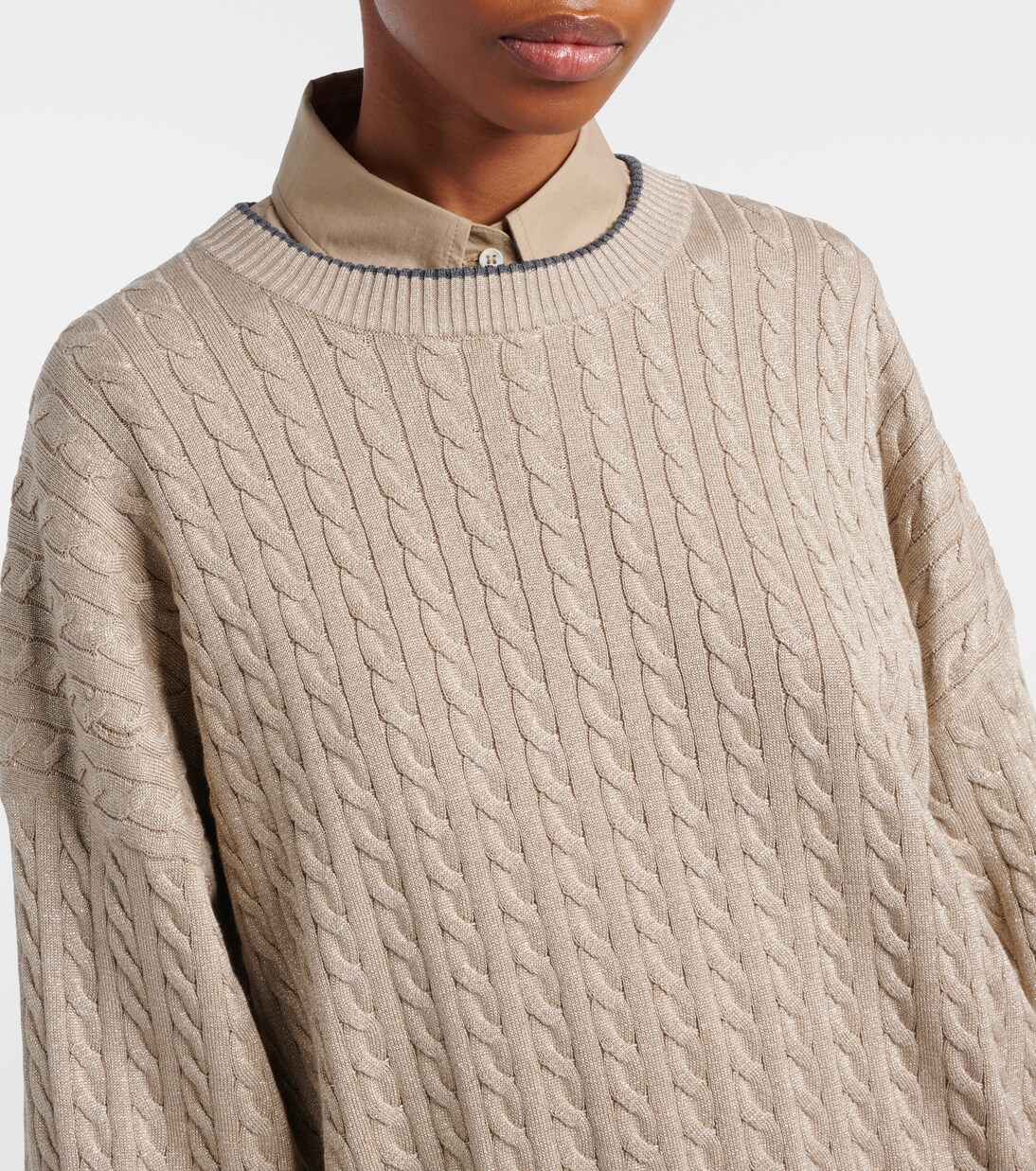 Pullover mit Zopfstrickmuster aus einem Baumwollgemisch | Brunello Cucinelli