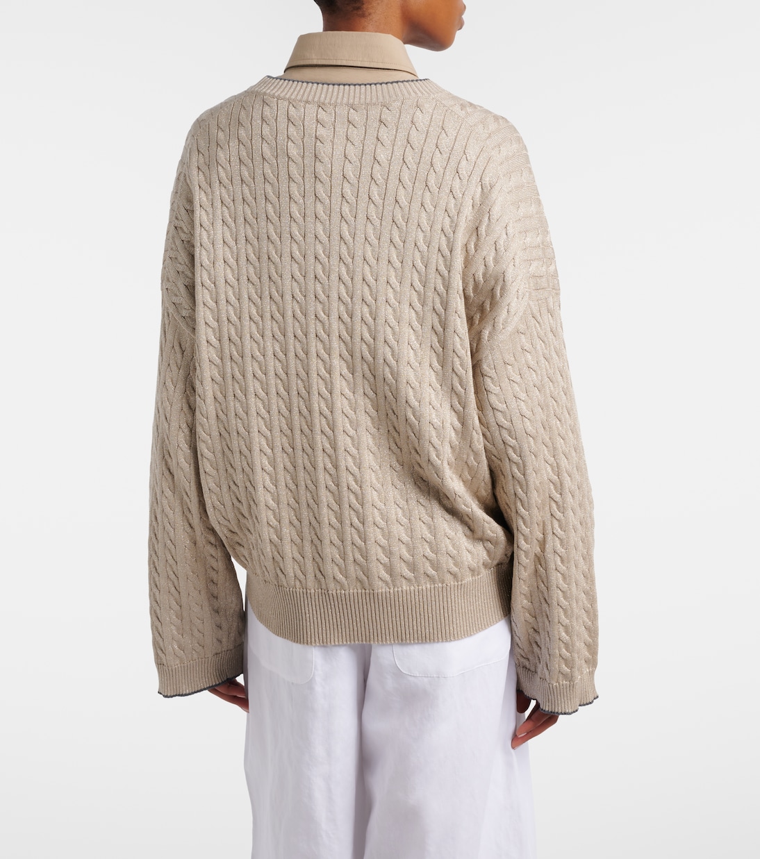 Pullover mit Zopfstrickmuster aus einem Baumwollgemisch | Brunello Cucinelli