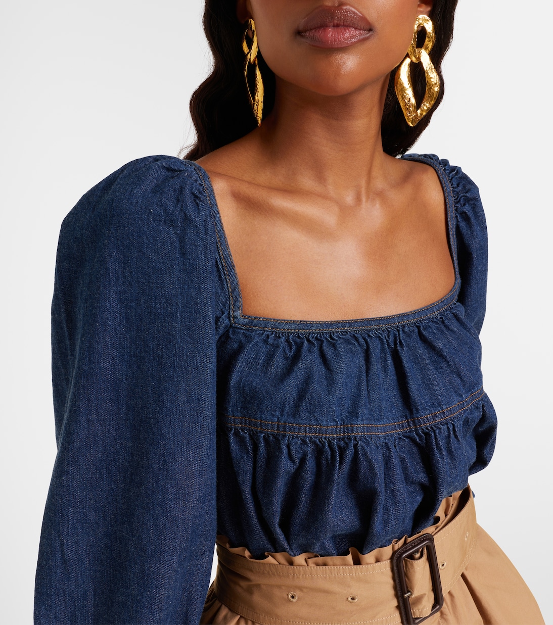 Gathered denim blouse | Saint Laurent
