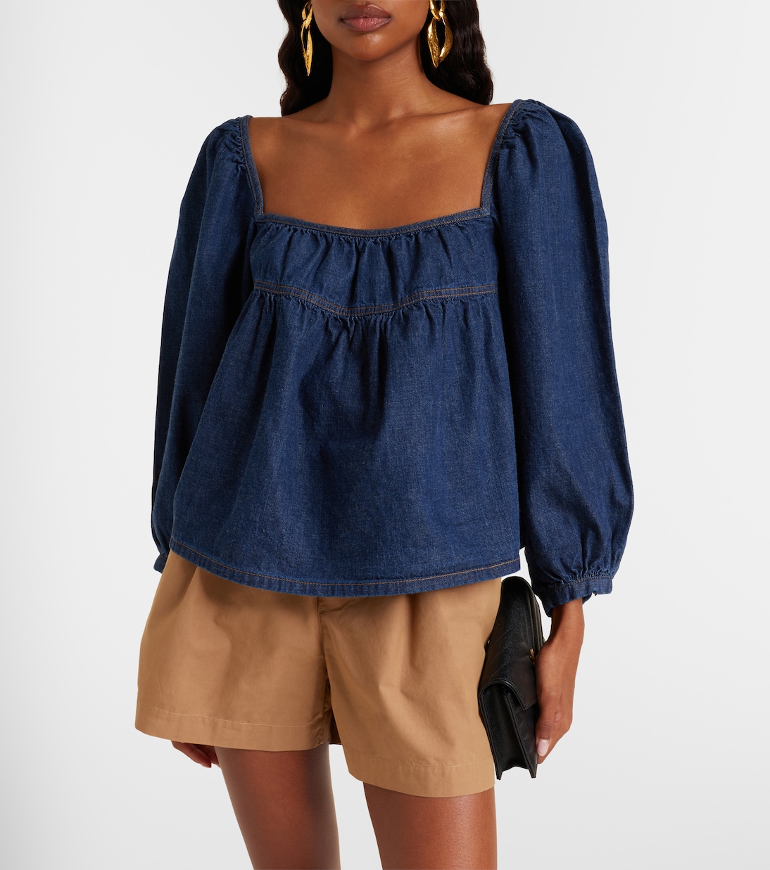 Gathered denim blouse | Saint Laurent