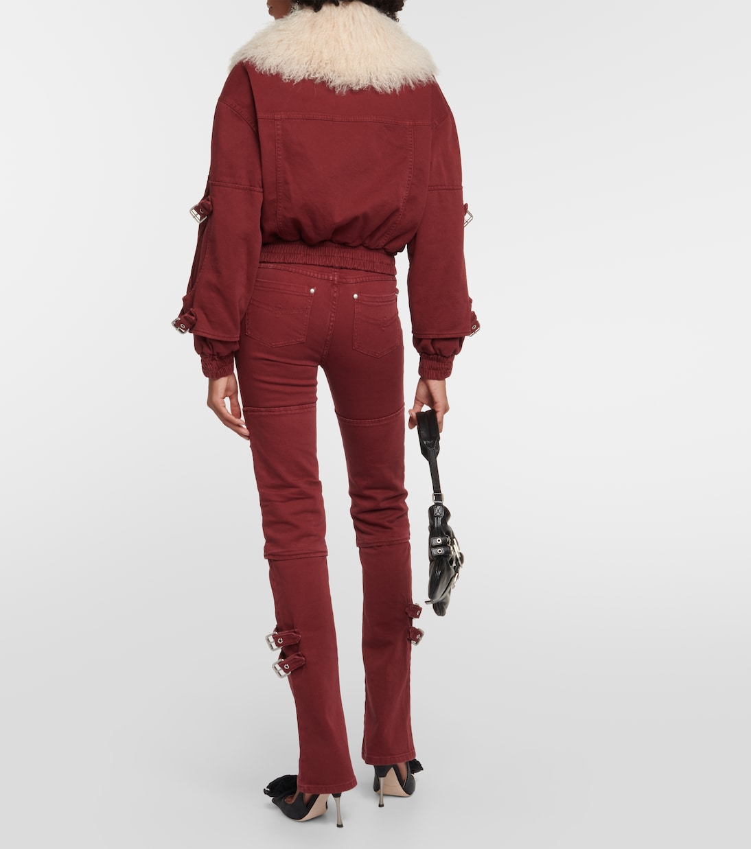 Cropped-Jeansjacke mit Shearling | Blumarine