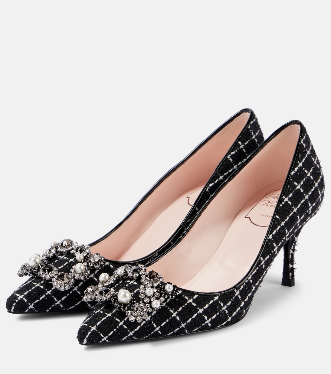 Flower Strass 65 leather-trimmed bouclé pumps | Roger Vivier