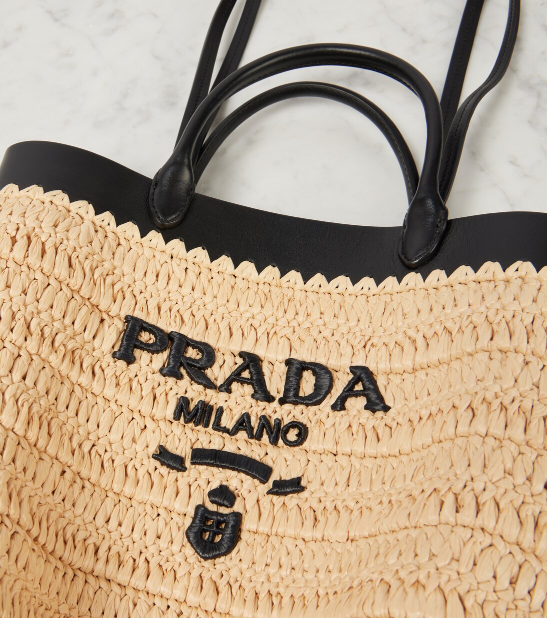 Small crochet raffia-effect tote bag | Prada
