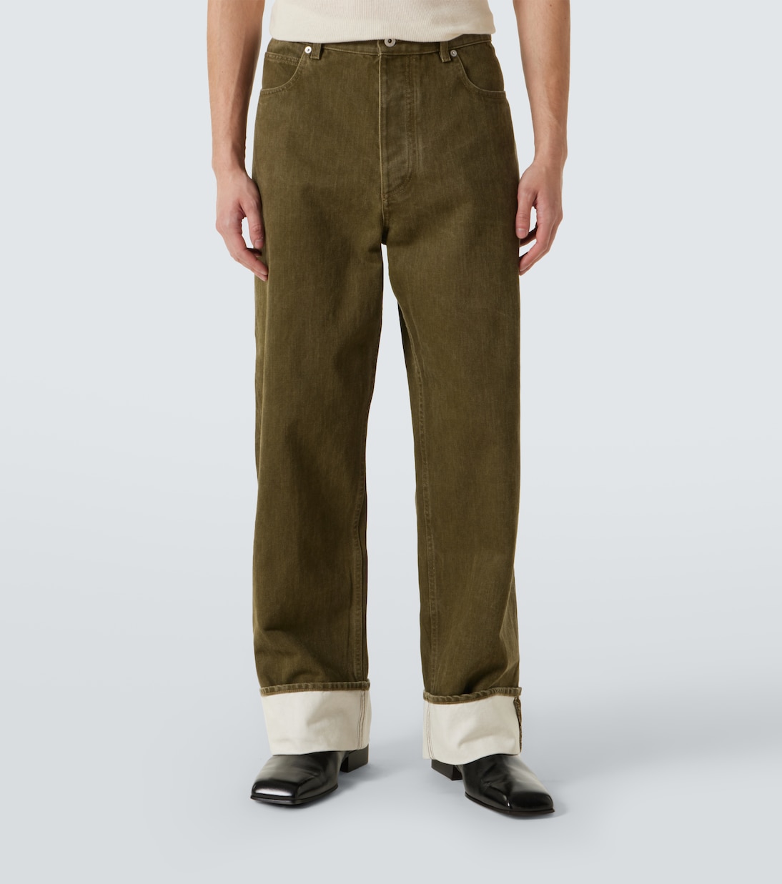 Jeans rectos con piel | Bottega Veneta