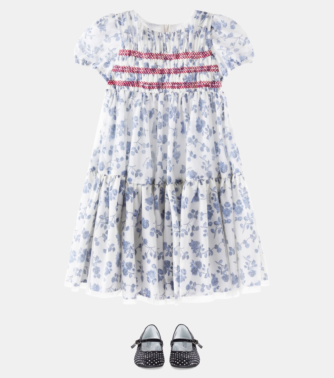 Floral embroidered mesh dress | Monnalisa