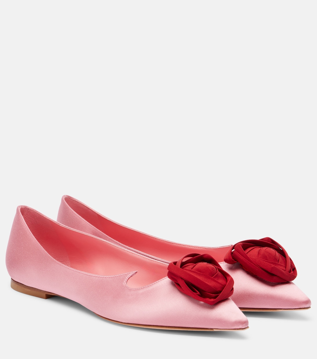 I Love Viver floral-appliqué satin ballet flats | Roger Vivier