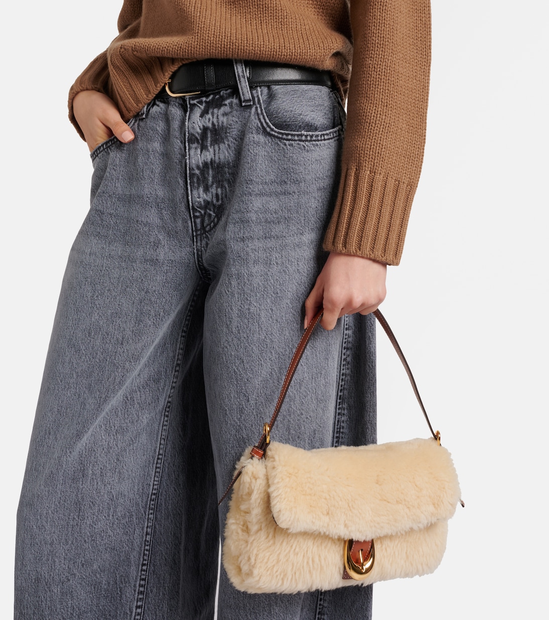 Harlow shearling shoulder bag | Staud