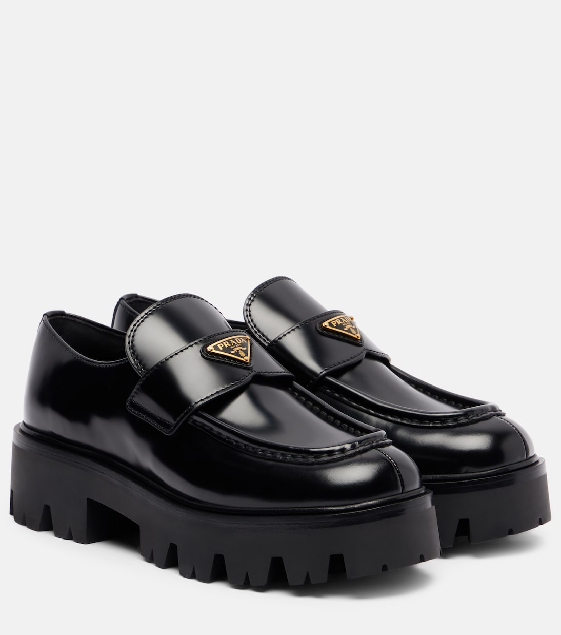 Logo leather platform loafers | Prada