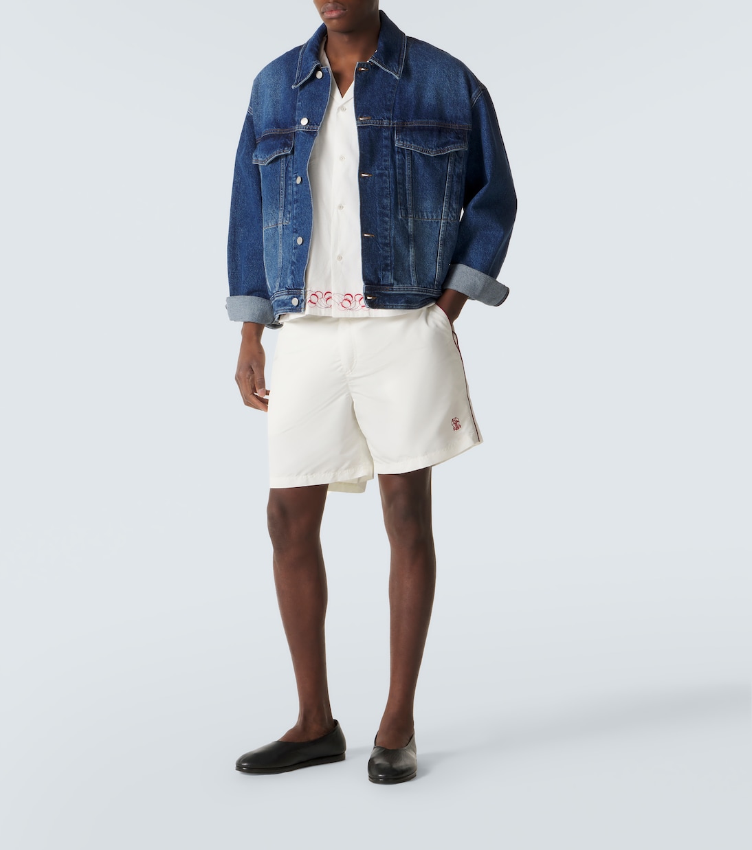 Embroidered cotton poplin bowling shirt | Bode